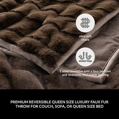 Mon Chateau 60" x 70" Hearthside Faux Fur Throw Blanket, Chestnut Square | Cozy Layer Comfort For Couch, Bed Or Chair. Lightweight Polyester Fabric With Easy Machine Wash Care - color: Chestnut Square