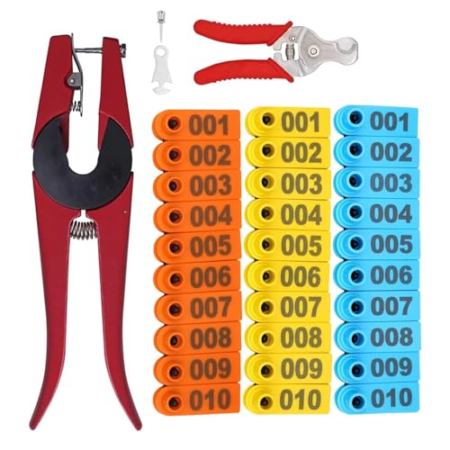 MINYULUA 300PCS 1-100 Number Plastic Livestock Ear Tag Farm Animal Tags | With Ear Tags Applicator Plier and Ear Tag Tool for Sheep Goat Dog Cattle Pig, Easy to Identify, Easy to Use, Durable - color: Yellow+blue+orange Set