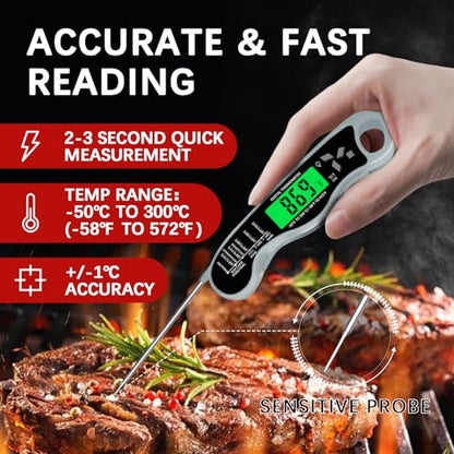 Cooking Thermometer，IP67 Waterproof Meat Thermometer Digital - color: Grey