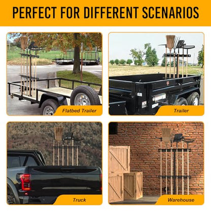 Trailer Tool Rack Shovel Holder with 6 Tool Holes, Classical Black - color: Classical Black