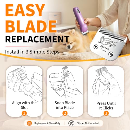 Size 15 Detachable Pet Grooming Clipper Blade with Ceramic Cutter, 1.2mm 3/64 Inch Cut Length, Silver, Compatible with Andis, Oster A5, Wahl KM10, 3 Pack - color: Silver, size: 15# 1.2mm - 3 Pack