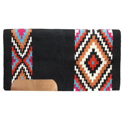 Tahoe Tack 34" x 36" Maisie New Zealand Wool Western Show Saddle Blanket Pad - color: Black/Orange/White/Turquoise/Magenta