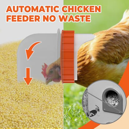 4 Port Automatic Chicken Feeder, No Waste Poultry Feeder with Lid - size: 4 Ports (25 LBS)