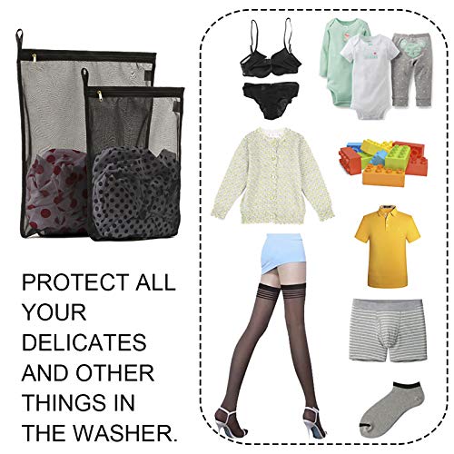 TENRAI Delicates Laundry Bags, Bra Fine Mesh Wash Bag for Underwear, Lingerie, Bra, Pantyhose, Socks, Use YKK Zipper, Have Hanger Loops (Black, 1 Large & 1 Medium) - size: 1HL-YKK-LBR2-BLACK-1ML