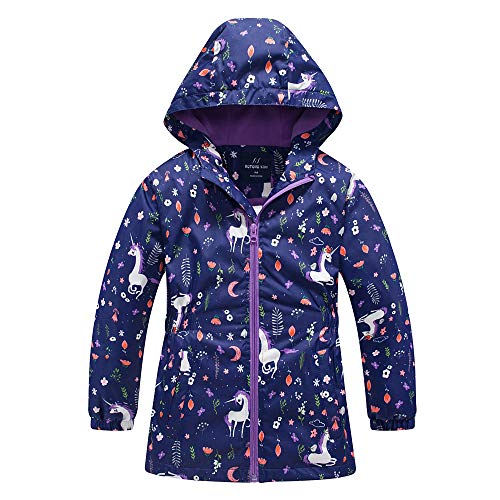 Girls Rain Jacket, Windbreaker Kids Raincoat Waterproof Zip Jacket with Fleece Liner - color: Navy, size: 12