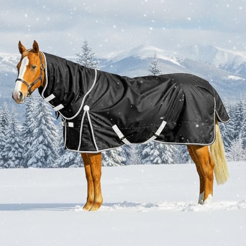 Winter Turnout Horse Blanket Waterproof 200g Fill,75 Size | 600D Tear Rip Resistant Shell, Snowproof Breathable Design, Adjustable Chest Leg Straps for Real Horses in Winter Weather - size: 75 Size