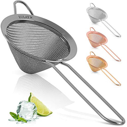 Zulay Kitchen 304 Stainless Steel Fine Mesh Strainer For Kitchen - Sieve Sifters For Food, Tea, Rice, Oil, Noodles, Fruits, Vegetables - Rust-Proof, Easy to Clean Drink Strainer (Black) - color: Elegant Black