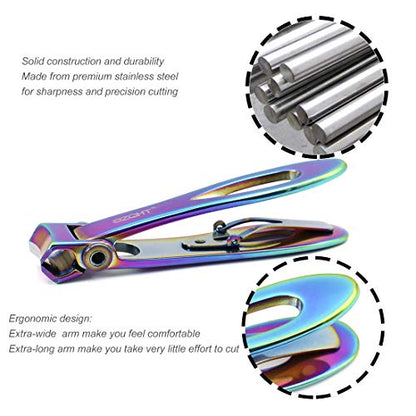 Ultra Wide Jaw Opening Nail Clippers Set, Toenail Clippers for Thick Nails, Heavy Duty Nail Cutter, Stainless Steel Toe Nail Clippers for Seniors, Men & Women Manicure,Pedicure,Big(Prismatic) - color: Prismatic
