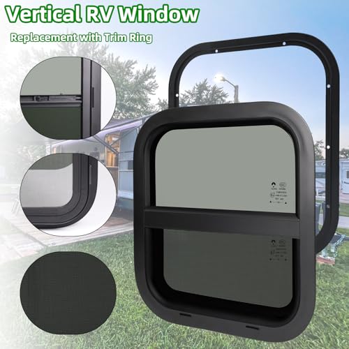 14"W x 16"H RV Windows for Cargo Trailer Camper,Tinted Vertical Sliding - size: 14"W x 16"H
