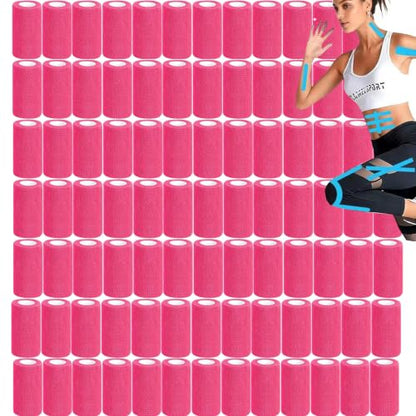 54 Pack Pink Self Adhesive Bandage Wrap Bulk 4 Inch x 5 Yards Cohesive Bandage,Vet Wrap Breathable Elastic Self-Adherent Tape for Stretch Athletic Sports Wrist Ankle Dogs Pet Vet Wrap - color: Pink
