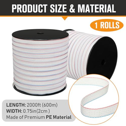 1 Roll 3/4 Inch x 2000 ft Electric Fence Tape Polytape - color: White, size: 3/4 Inch X 2000 ft