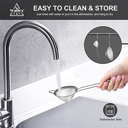 Walfos Small Fine Mesh Strainer for Cocktail & Tea, Mini Stainless Steel Sieve with Handle, 3.15 Inch Metal Strainers for Juicing, Coffee, Drinks, Tea Herbs - size: 3.15"