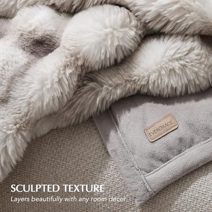 EverGrace Faux Rabbit Fur Bubble Throw Blanket, 50"x60", Light Grey - color: Marble Grey, size: 50"x60"
