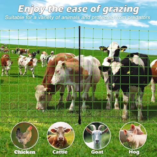 Electric Poultry Netting Fence, Portable Electric Fence for Poultry and Livestock Chicken Sheep Lambs Hogs Deer Dogs in Backyards Farms Ranches Homesteads and Gardens (49.6"x 164') - size: 49.6"x 164'-Poultry