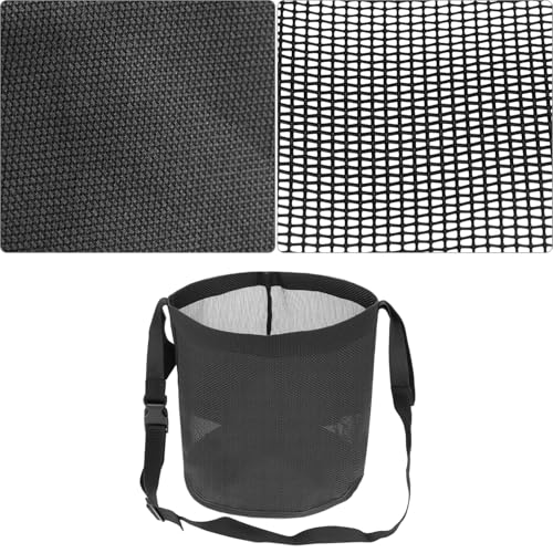 QWORK Horse Feed Bag Grain, Black PVC Mesh Horse Feeder with Adjustable Strap, (Fits Small to Full-Sized Horses)