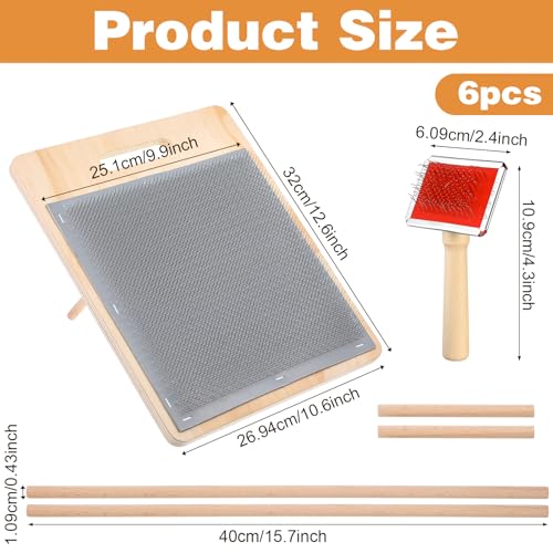 1pcs Wooden Wool Blending Board Set with Wool Brush & Wools Carder | Complete Fiber Prep Kit with Board, Brush, Dowels for Rolags & Batts | Ideal for Drum Carders for Wools