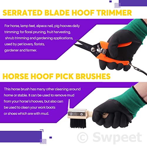 Swpeet 8Pcs Professional Farrier Tools Value Kit with Roll Pack, Horses Hoof Trimmers Shears Tools, Hoof Cutter, Farrier Rasp File and Rubber Handle, Hoof Nipper, Horseshoe Brush, Hoof Knife