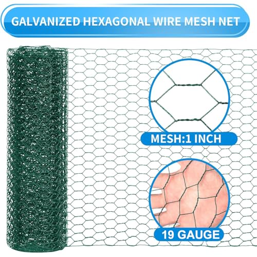 24'' x 150' Green Chicken Wire Fencing, 1 inch Chicken Wire and 19 Gauge Poultry Netting, Garden Mesh Fence Roll for Floral Arrangements/Crafts/Farm/Livestock/Pet Protection - size: Green /19 Gauge 24" x150'