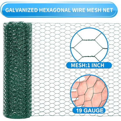 24'' x 150' Green Chicken Wire Fencing, 1 inch Chicken Wire and 19 Gauge Poultry Netting, Garden Mesh Fence Roll for Floral Arrangements/Crafts/Farm/Livestock/Pet Protection - size: Green /19 Gauge 24" x150'