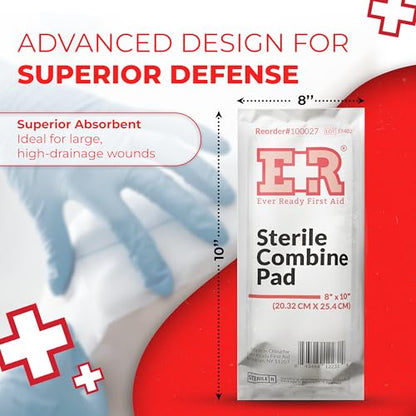 Sterile Combine (ABD) Pads 8" x 10" – Highly Absorbent Design for Large Wounds, Individually Wrapped for Easy Use, Ideal for First Aid Kits – 18 Count