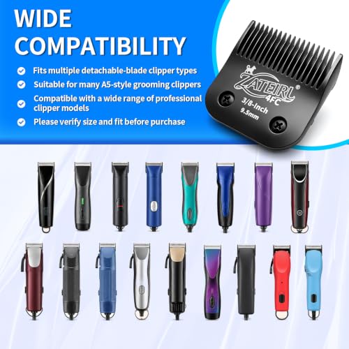 Size 4FC Detachable Pet Grooming Clipper Blade with Steel Cutter, 3/8 Inch (9.5 mm) Cut Length, Black, Compatible with Andis, Oster A5, Wahl KM10, 3 Pack - color: Black, size: 4FC 9.5mm - 3 Pack