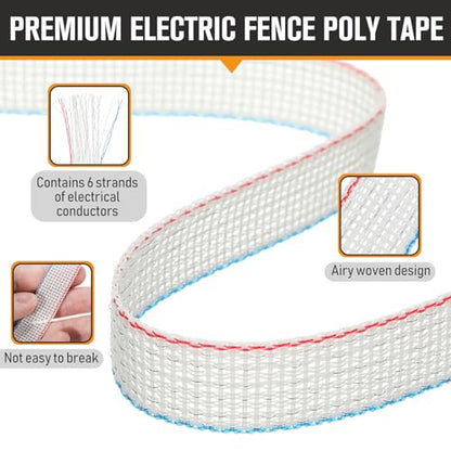 2 Rolls 3/4 Inch x 1640 ft Electric Fence Tape Polytape - color: White, size: 3/4 Inch X 1640 ft