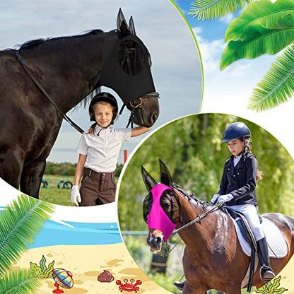 Frienda 4 Pcs Horse Fly Mask with Ear, Medium, Purple, Blue, Pink, Black - color: Purple, Blue, Pink, Black, size: Medium