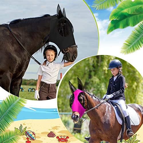 Frienda 4 Pcs Horse Fly Mask with Ear, Large, Purple, Blue, Pink, Black - color: Purple, Blue, Pink, Black, size: Large