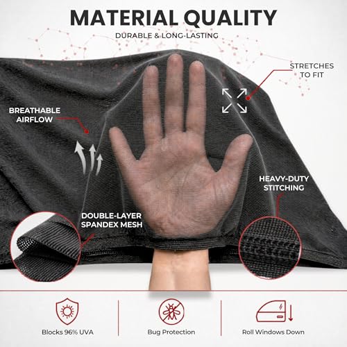 L/Car Window Shades for Baby, 8 Sizes/2-Pack. Stretch-to-Fit Up to H:18"× W:40" Side Rear Windows. Full-Coverage Mesh, Sun & Heat Block. Bug Screen for Car Camping. 96.25% UV Protection | Qualizzi® - size: L - Rectangular