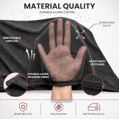 SM/RL Car Window Shades for Baby & Camping; 2-Pack/8 Sizes. Stretch-to-Fit Up to H:24" x W:39" Rear Windows. Blocks 96.25% UV Tested, Breathable Full-Coverage Mesh Bug Screens | Qualizzi® - size: SM/RL - Boxy