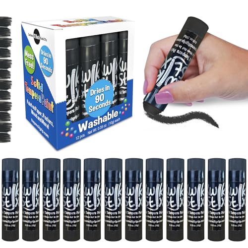 Kwik Stix Solid Tempera Paint Sticks – 12 Pack of Black – Same Color Washable, Quick Dry (90 Seconds), ASTM Certified, Non-Toxic, Allergen-Free Kids & Toddler Art Supplies for Home, School & Crafts - color: Black