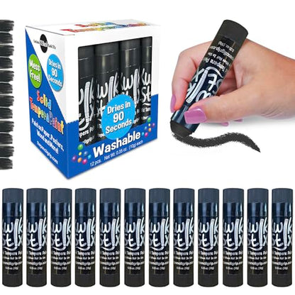 Kwik Stix Solid Tempera Paint Sticks – 12 Pack of Black – Same Color Washable, Quick Dry (90 Seconds), ASTM Certified, Non-Toxic, Allergen-Free Kids & Toddler Art Supplies for Home, School & Crafts - color: Black