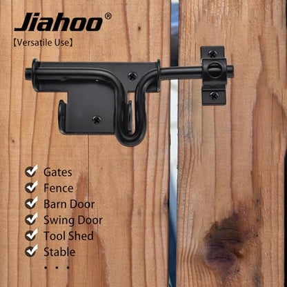 JIAHOO Slide Bolt Gate Latch, Heavy Duty Door Lock with Padlock Hole, Sliding Bolt Latch Hardware for Wooden Fence, Shed Door, PVC Fence, Barn Door, Thickened Steel, Black Finish - style: Slide Bolt Latch