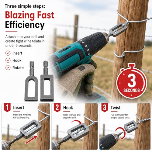 2 Pcs Electric Drill Wire Twisting Tool for Drill, Heavy Duty Wire Twister with 1/4" Hex Shank, Professional Wire Twisting Tool for Construction and Fence,Rebar Tying