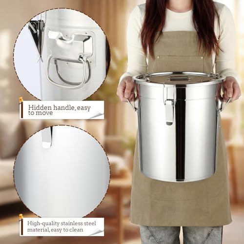 Lounsweer 2 Pack 8.9 Gal Stainless Steel Dog Food Storage Container with Lid and Locking Clamp 33 L Metal Airtight Container Large Stainless Steel Bucket with Food Scoop for Pet Feed - size: 33 L