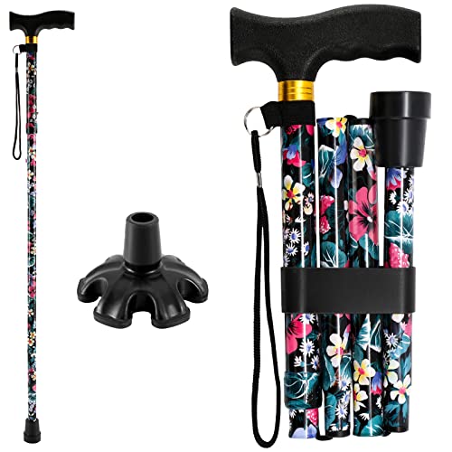Walking Cane PANZHENG Cane for Man/Woman | Mobility & Daily Living Aids | 5-Level Height Adjustable Walking Stick | Comfortable Plastic T-Handle Portable Walking Stick Folding Cane - color: Cane-Colorful flowers