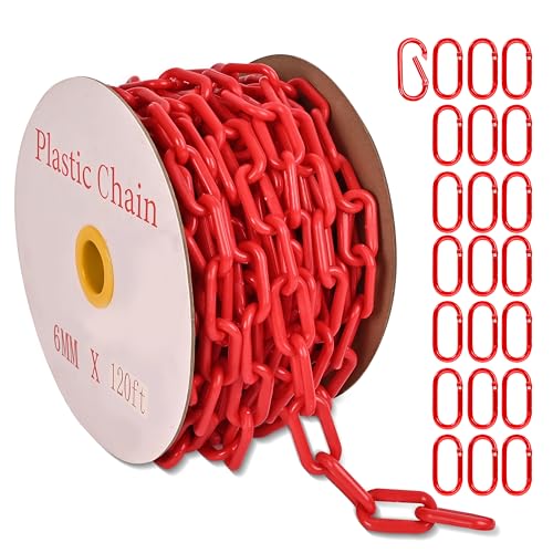 120 Feet Plastic Barrier Chain red,1.5-Inch Link Diameter Safety Barrier Chain，Large Plastic Chain，6MM Plastic Barrier Chain，Plastic Chain Links - color: red, size: 1-1/2 in-120feet