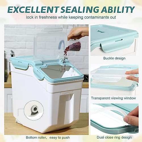 Sunnyray 4 Pcs 33 Lbs Blue Rice Flour Storage Bins with Wheels - color: Blue, size: 33 lbs