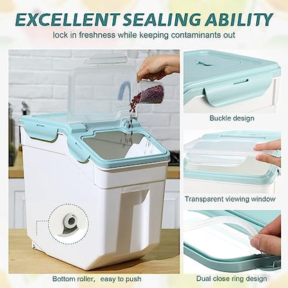 Sunnyray 4 Pcs 33 Lbs Blue Rice Flour Storage Bins with Wheels - color: Blue, size: 33 lbs
