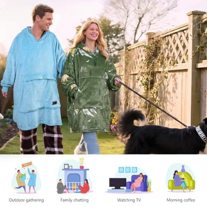Catalonia Oversized Blanket Hoodie, Mountains Fleece Wearable Blanket - color: Camping Green