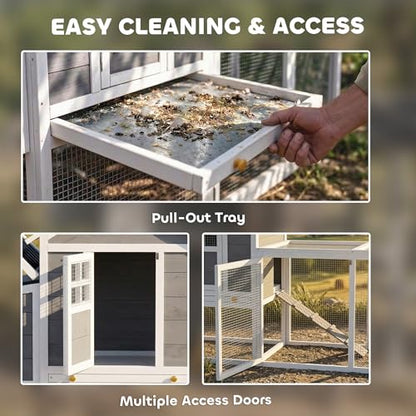PawHut 82" Wooden Chicken Coop for 2-3 Hens with Nesting Box Gray