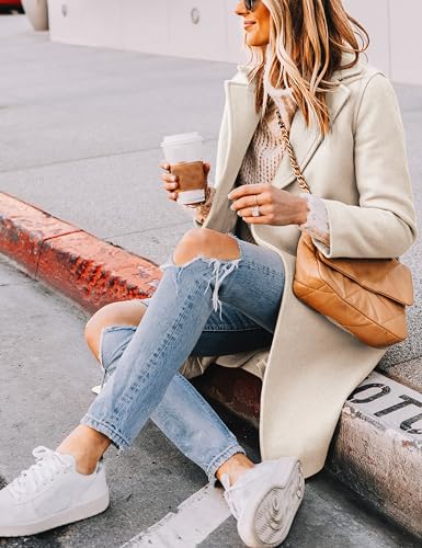 Women's Winter Wool Coat Casual Notch Lapel Single-Breasted Peacoat - color: Beige, size: X-Small