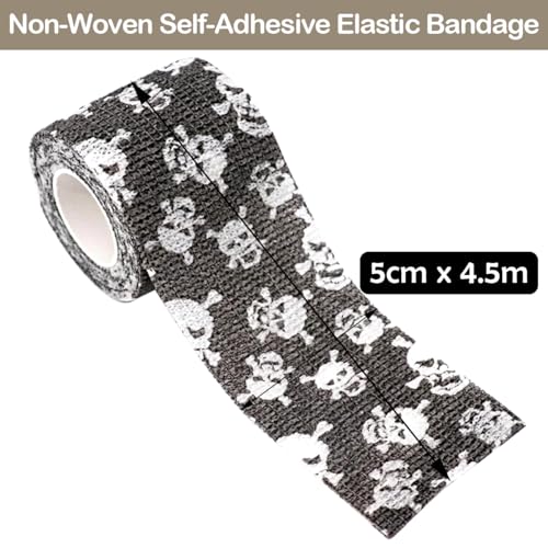 6 Rolls Self-Adhesive Bandage Wrap Grip Tape Wrap Cover Tattoo Cohesive Elastic Bandage for Tattoo Machine and Animals Wounds Wrist Healing Sprains & Swelling - color: 6Rolls 2Inchx5yard Black
