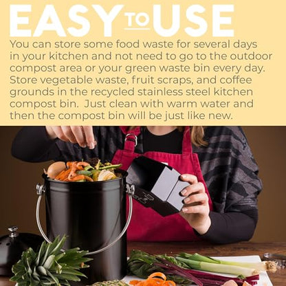 Epica Kitchen Compost Bin for Kicthen Countertops, 1.3 Galllon - Black - color: Black