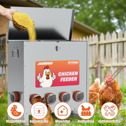 10 Port Automatic Chicken Feeder, No Waste Poultry Feeder with Lid - size: 10 Ports (85-120 LBS)