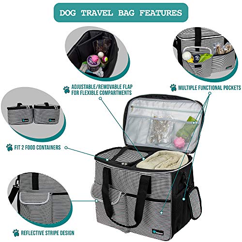 PetAmi Dog Travel Bag Organizer, Pet Supplies Tote, Stripe Black Large - color: Stripe Black, size: Large - 15.5"L x 9.5"W x 14.0"H