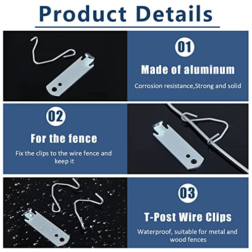 102 Pieces T Post Wire Clips Fence Wire Twister for T Post Clips Galvanized Steel Fence Wire Tensioning Tool for Fixing Fence Wire Clip Garden Farm Highway Sport Fences