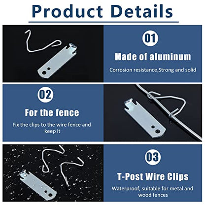 102 Pieces T Post Wire Clips Fence Wire Twister for T Post Clips Galvanized Steel Fence Wire Tensioning Tool for Fixing Fence Wire Clip Garden Farm Highway Sport Fences