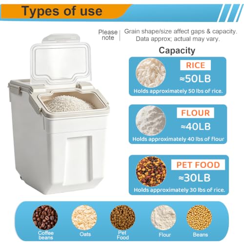 RUIAN Flour Storage Container 50lb Airtight Food Storage Bin(Gray,4pcs) - color: Gray,4pcs,50lb