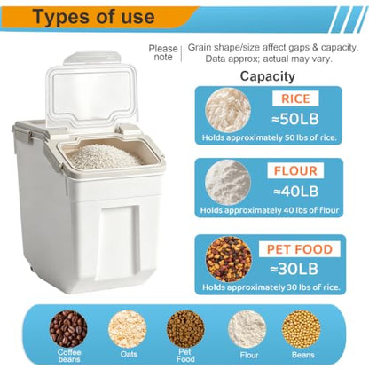 RUIAN Flour Storage Container 50lb Airtight Food Storage Bin(Gray,4pcs) - color: Gray,4pcs,50lb